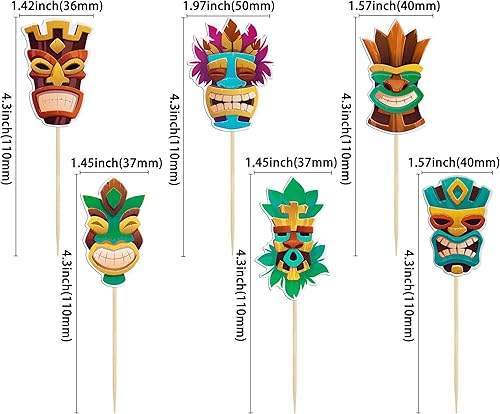 Gyufise Lot de 36 décorations de cupcakes hawaïennes Tiki totem hawaïen sur le thème hawaïen - Décorations de gâteaux pour l'été Aloha tropical - Fournitures de fête d'anniversaire - Nail Gallerys