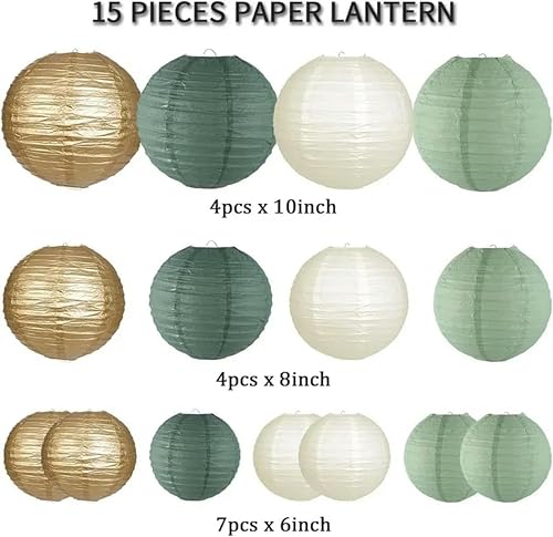 Lot de 15 lanternes Rondes en Papier Vert Sauge pour décoration de fête prénatale, baptême, Pompon à Suspendre, Ornement Artisanal, Saphir Profond - Nail Gallerys