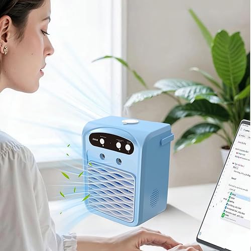 Climatiseur Compact,Petit Rafraîchisseur d'Air 3 Vitesses avec Éclairage - Refroidisseur Évaporatif Réservoir D Eau 1L Haut Parleur Sans Fil Avec Humidificateur Pour Appartement Camping Bureau Garage - Nail Gallerys