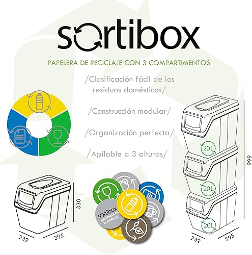 WELL HOME MOBILIARIO & DECORACIÓN JUEGO DE 3 CUBOS DE RECICLAJE CON CAPACIDAD DE 60 LITROS EN COLOR BLANCO 39X23X33 CM - Nail Gallerys