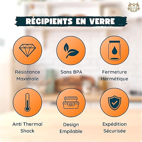LG Luxury & Grace Lot de 4 Boîtes Alimentaires en Verre 360 ml. Récipient Hermétique. Boîtes de Conservation pour Micro-Ondes, Four, Lave-Vaisselle et Congélateur. Sans BPA. - Nail Gallerys