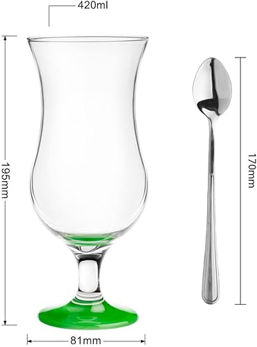 Glasmark A570032-0420-5183_20LD A570032-0420518320LD Lot de 6 verres à cocktail max. 480 ml Vert Bottom + cuillère à café longue, verre + acier inoxydable - Nail Gallerys