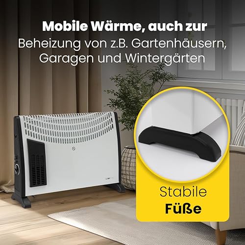 Clatronic® Chauffage par convecteurs | pour abris de jardin, garages & Co. | avec 3 niveaux de chauffage | thermostat | avec ventilateur | jusqu'à 40m² | économie d'énergie | KH 3433 N - Nail Gallerys