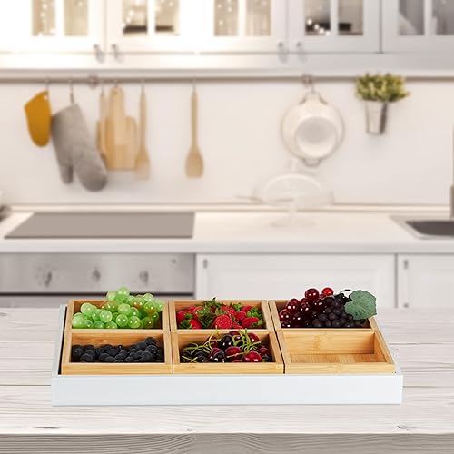 Relaxdays Plat de Service, Set avec 7 pièces (6 récipients et 1 Tablette), pour Chips et cacahuètes, Nature et Blanc - Nail Gallerys