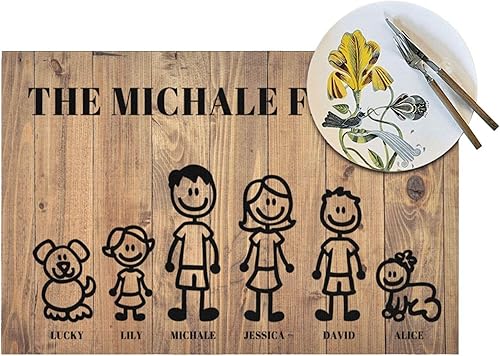 Sets de table familiaux personnalisés - Créez votre propre set de table pour 6 membres de la famille - Set de table avec votre propre photo et texte - Set de table cadeau pour anniversaires, Noël, ami - Nail Gallerys