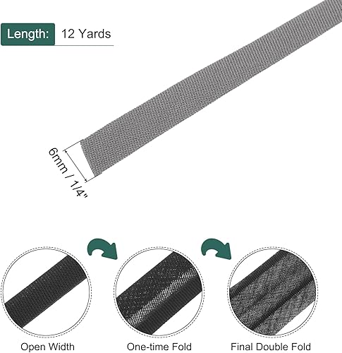 QUARKZMAN 1/4 pouce Double Plié Biais Bande Coton Continu Vrac Biais Ruban pour Couture,Couture Matelassage Ourlet Reliure Artisanat (Blanc Gris 12 Yards) - Nail Gallerys