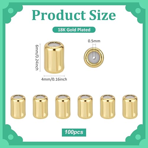 PH PandaHall Perles D'Arrêt Plaquées Or 18 carat 100pcs Perles Coulissantes Réglables Perle d'espacement de Positionnement en Caoutchouc en Laiton pour Fabrication de Bracelets et de Bijoux 6x4mm - Nail Gallerys