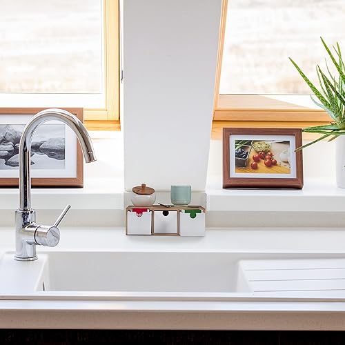 Relaxdays Boîte à tiroirs, Bambou et MDF, Mini-Commode 3 Compartiments, HxLxP : 9 x 26 x 18 cm, Organiseur, Nature/Blanc - Nail Gallerys