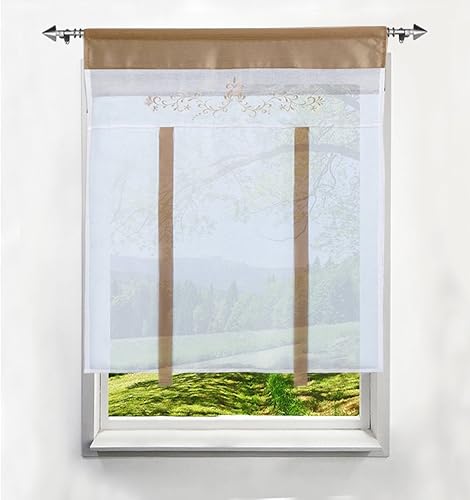 1Pc Store Romain Photique Passe Tringle avec Fleurs Impression Décoration de Fenêtre Chambre/Salle de Bain/Balcon/Cuisine (Sable, LxH/60 x120cm) - Nail Gallerys