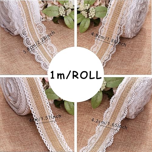 8 Rouleaux Ruban de Jute, Ruban Jute Dentelle, Naturelle Vintage Ruban en Jute avec Dentelle, Ruban Blanc Vintage, Bricolage Décoration De Mariage Artisanat, Les Emballages-Cadeau（1 mètre par rouleau） - Nail Gallerys