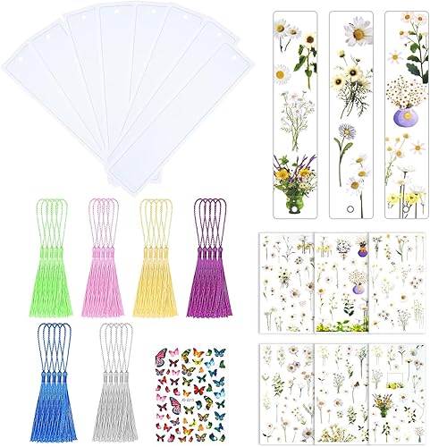 41 Pièces Jeu De Moule Silicone Resine Epoxy Pour Marque-Page Resine Epoxy Moule Silicone Rectangulaire, Moule Époxy Avec 30 Pompons Colorés Et Autocollants De Papillons Floraux Pour La Coulée d'Époxy - Nail Gallerys