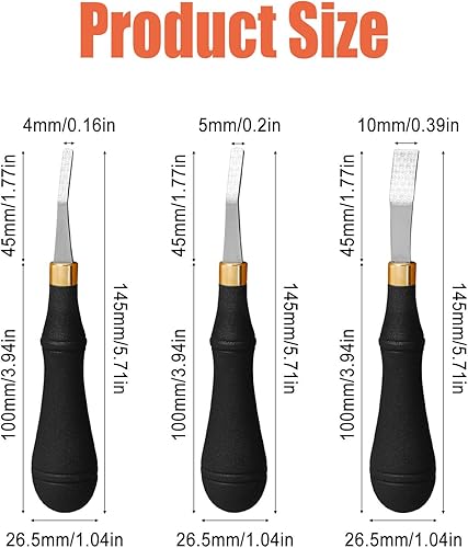 Lot de 3 outils d'ébauche pour cuir - 4 mm, 5 mm, 8 mm - En acier inoxydable - Avec poignée en plastique - Pour le nettoyage de la rouille et du cuir - Nail Gallerys