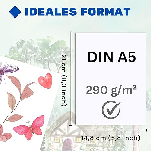 perfect ideaz 40 feuilles de papier aquarelle FSC, DIN A5, 290 g, blanc, légèrement rugueux et mat, pour les artistes, écoliers et étudiants - Nail Gallerys