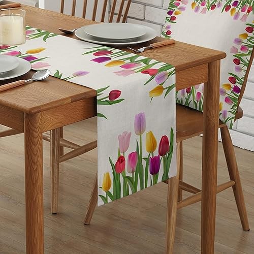 Avoik Chemin de Table Toile de Moderne 33cm*180cm Chemin de Table Motif Fleurs Chemin de Table d'été pour Mariage Festival Fête Décorations, Coloré - Nail Gallerys