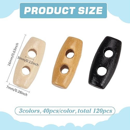 FINGERINSPIRE 120Pcs Mini Boutons à Bascule en Bois à 2 Trous de 16mm Petits Boutons à Bascule en Corne de Couture 3 Couleurs Micro Boutons à Coudre en Forme D'Olive Boutons à Coudre de Bowling - Nail Gallerys