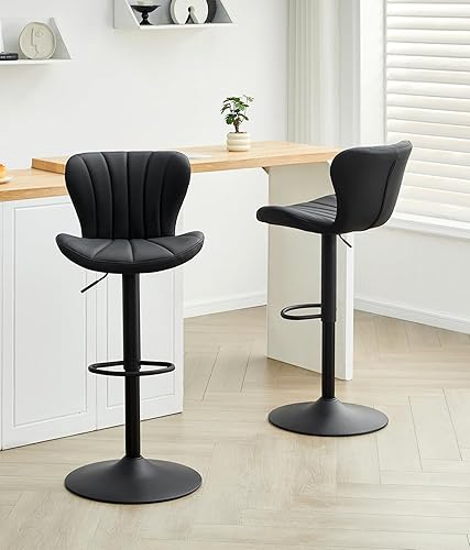 TUKAILAI Lot de 2 tabourets de Bar en Cuir synthétique - Réglable en Hauteur - Pivotant à 360° - avec Dossier, Repose-Pieds - Cadre en métal - Forme de Bol Moderne - pour Cuisine, Bar - Gris - Nail Gallerys