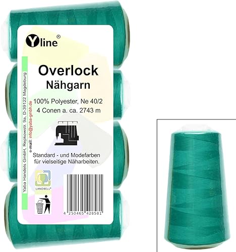 Lot de 4 bobines de fil à coudre Overlock - Turquoise - 2743 m - NE 40/2 - 100 % polyester - 2987 - Nail Gallerys