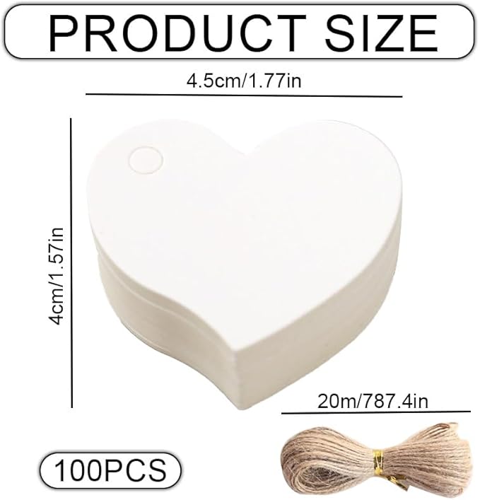 Azlanway Étiquettes Cœur en Papier Kraft Blanc – 100 Pendentifs avec Cordon pour Cadeaux, Mariage, Anniversaire, DIY, Noël, Saint-Valentin, Décoration - Nail Gallerys