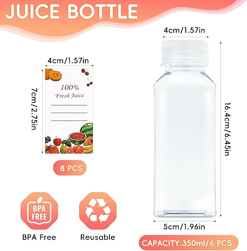 Morocket Plastic Juice Bottles 6Pcs, Transparent De Stockage Bouteilles Jus Boisson, 350 Ml Fruit Jus Bouteille Avec Autocollant, Vide Yaourt Boire Bouteilles, Pour Jus, Voyage, Echantillon - Nail Gallerys