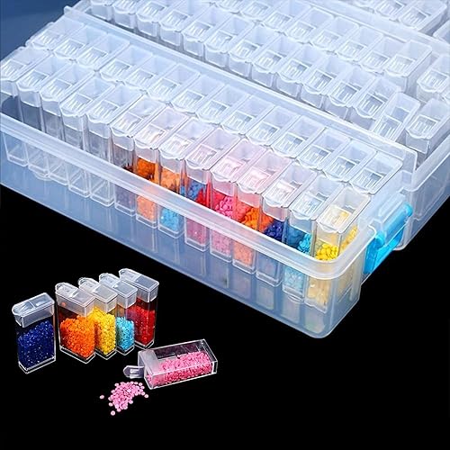 BlxeckyE Broderie Diamant,Boîte De Broderie De Diamants Boite Rangement Diamant Broderie Diamond Painting Accessoires pour Bijoux Clous Strass Perles Bricolage (64 Compartiments Blanc - Nail Gallerys