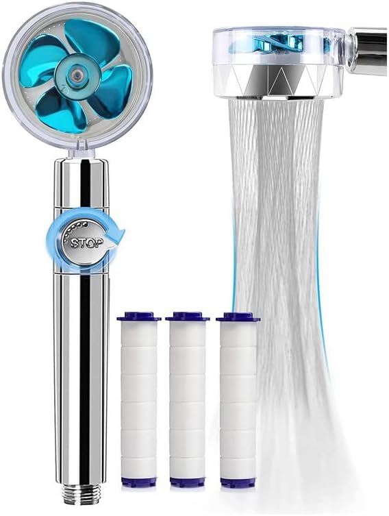 Givenme Douchette à main, pommeau de douche à haute pression rotatif à 360°, économiseur d'eau, augmentation de la pression, 2 types de jet avec 3 filtres coton-polypropylène (bleu) - Nail Gallerys