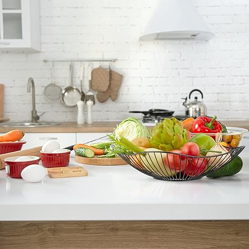 Relaxdays Corbeille à Fruits en métal, Design Plat et Moderne, Aussi pour légumes & Pain, HD : 7,5 x 27 cm, Noire - Nail Gallerys