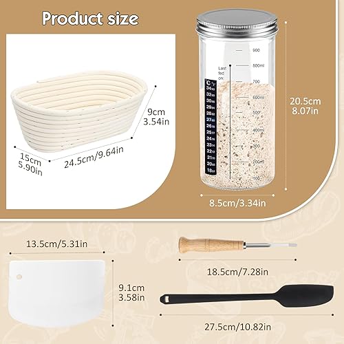 Accessoires de cuisson du pain,kit de démarrage de fermentation du pain,paniere a pain,pot à levain de 1000 ml,Machine de fermentation du pain indispensable pour les débutants - Nail Gallerys