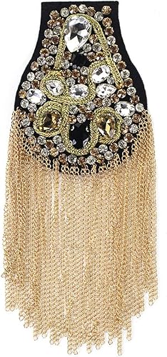 Lot de 2 écussons à pampilles, chaîne, épaule, perles, strass, épaulettes, appliques pour costume militaire, couture (I) - Nail Gallerys