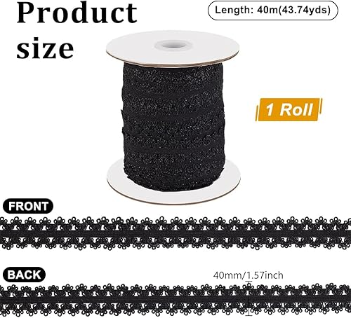 AHANDMAKER Bordure en dentelle picot stretch - 43,7 m - Sangle élastique avec bords à volants - Cordon crocheté - Pour le bricolage de lingerie - Noir - Nail Gallerys