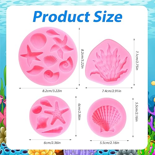 4pcs Moules Silicone Thème Marin, Moule Silicone Forme d'Algues d'Étoiles mer Coquillages Moules Silicone Sur Thème Marin pour l'Artisanat pour Fabrication Bonbons Au Chocolat Fudge(Rose) - Nail Gallerys