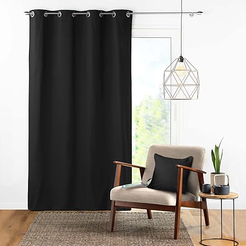 Douceur d'Intérieur, Rideau à Oeillets (140 x 240 cm) Panama Noir, Coton - Nail Gallerys