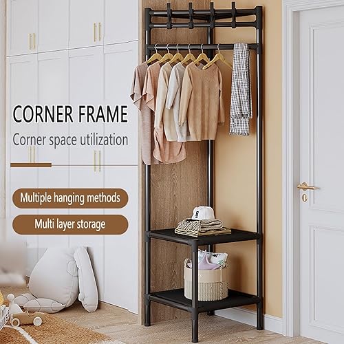 HaoJieHan Portant à Vêtement, Porte-manteaux, Portant a Vetement avec 3 étagères, Vintage Vestiaire avec 4 Crochets, pour vêtements, Chapeaux, Sacs black,3 layers - Nail Gallerys