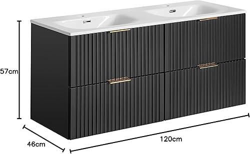 PIASKI ADEL Meuble de Lavabo Double 120 cm Noir Avec Plan de Travail ou Lavabo Encastré Pour Salle de Bain - Nail Gallerys