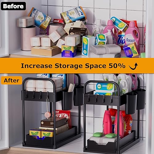 AIXPI Rangement sous Evier Cuisine à 2 Niveaux Lot de 1, Rangement D'organisateur de Douche pour Salle de Bain/Cuisine, Noir - Nail Gallerys