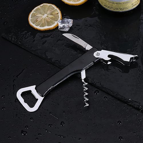 3 en 1 Ouvre-bouteille de vin Ouvre-bière Ami du Serveur Couteau de Sommelier Clé de Vin Coupe-feuille Tire-bouchon à Levier (Noir) - Nail Gallerys