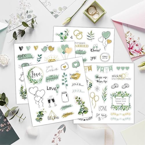 MKVZIYE Things of Happiness Stickers Livre d'or de mariage |8 autocollants album photo de mariage | Vintage Sticker pour scrapbook mairie | Décoration de mariage vert eucalyptus - Nail Gallerys