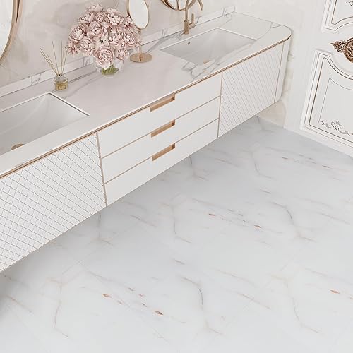 VEELIKE Carrelage Adhesif Sol Marbre Blanc Doré 24 Pièces Dalle PVC Adhesive Sol Garage Carrelage Adhesif Mural Cuisine Marbre Blanc Or Stickers Carrelage Salle de Bain Salon Étanche 30 cm x 30 cm - Nail Gallerys
