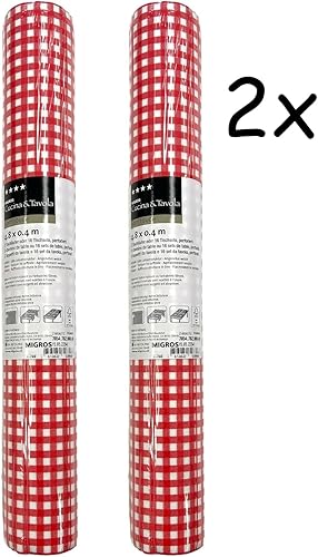 Rouleau de chemin de table et sets de table Airlaid 3-en-1 - Vichy rouge/blanc à carreaux - 40 x 480 cm - 2 pièces - Nail Gallerys