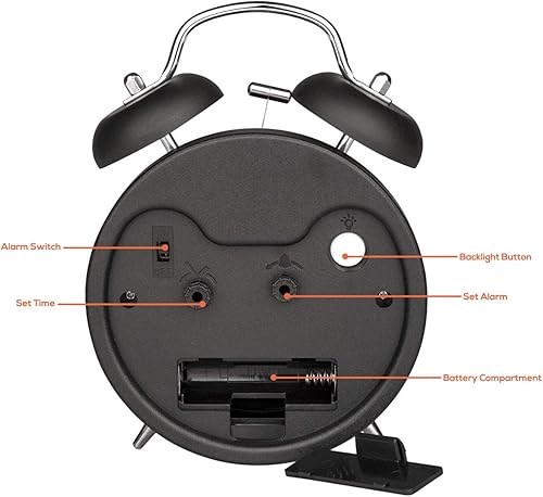 LATEC Réveil Double Cloche avec rétroéclairage, Cadran stéréoscopique de 4 ', réveil Puissant à Piles, sans tic-tac, Silencieux, réveil rétro, entraînement à Quartz - Nail Gallerys