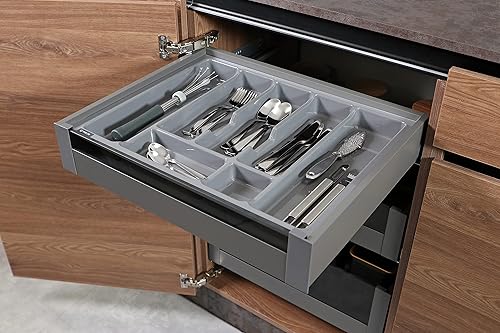 ALUSFERA Rangement pour Couverts 70 cm – Organisateur de Tiroirs avec Compartiments – Range-Couverts de Haute Qualité pour une Cuisine Bien Rangée – Ajustable et Facile à Nettoyer – 630x490mm Blanc - Nail Gallerys
