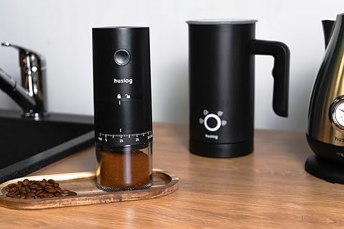 Huslog Moulin à Café Électrique sans Fil, 38 Niveaux de Mouture, 25g, Rechargeable USB, Récipient Amovible, Silencieux, Portable, Inox, pour Café, Épices, French Press, Noir - Nail Gallerys
