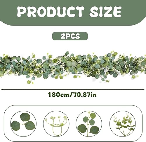 JazRvr Lot de 2 guirlandes d'eucalyptus artificielles de 180 cm pour arches de mariage, décoration de table, guirlande de fleurs, eucalyptus pour fête et maison - Nail Gallerys