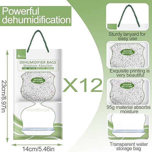 Sachet Anti Humidité Suspendu,Absorbeur Humidité 8×95g,Absorbeur d'humidité,Anti moisissure Compatibilité Universelle,Desumificateur d humidité pour La Cuisine/Salle de Bain/Armoire/Voiture(Vert) - Nail Gallerys