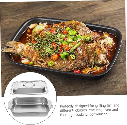 HOLIDYOYO Plat à Rôtir en Acier Inoxydable Robuste avec Couvercle Rectangulaire pour Plat de Restauration en Métal - Nail Gallerys