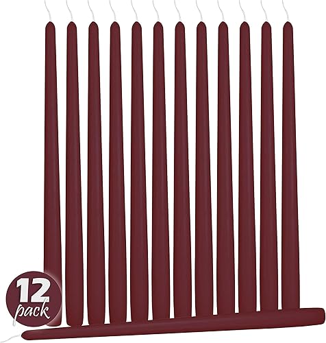 Hyoola Bougies Coniques Hautes - Bougies Haute Coniques Non Parfumées de 300 mm, Bordeaux, Durée de Combustion de 10 Heures - Paquet de 12 Bougies Inodores - Nail Gallerys