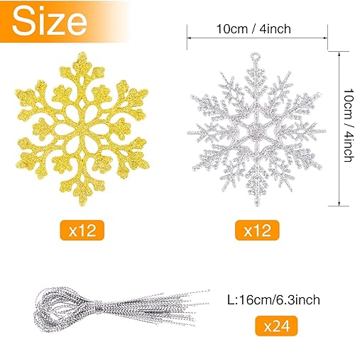 Ywwltt Flocons de Neige Décoration, Flocon de Neige Argent Paillettes, Flocon de Neige Decoration,Ornements de Flocon de Neige Scintillantes pour Arbre de Noël fenêtre Décoration (Or+Argent) - Nail Gallerys