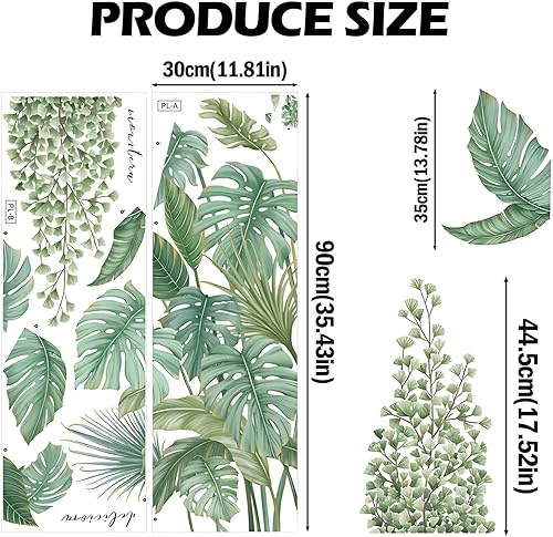 KAIYAYA Stickers Muraux Feuilles,2 Pièces Tropicales Vertes Autocollant Mural Nature Plante Tropical Stickers Muraux Plantes Feuilles Muraux Jungle Couloir,pour Murale Chambre Bureau Mur TV Salon - Nail Gallerys
