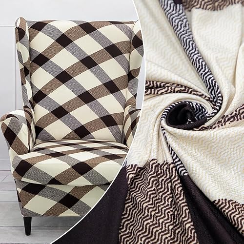 Highdi Housse de Fauteuil à Oreilles Extensible 2 Pièces Couverture de Fauteuil avec Housse de Coussin en T, Housse de Fauteuil Antidérapante,pour Salon,Hôtel,Chambre (cité-état dorée) - Nail Gallerys