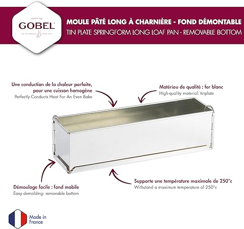 Gobel 119740 Moule à Pâté Long Uni à Charnières Fer Blanc fond démontable 50*8 cm - Nail Gallerys