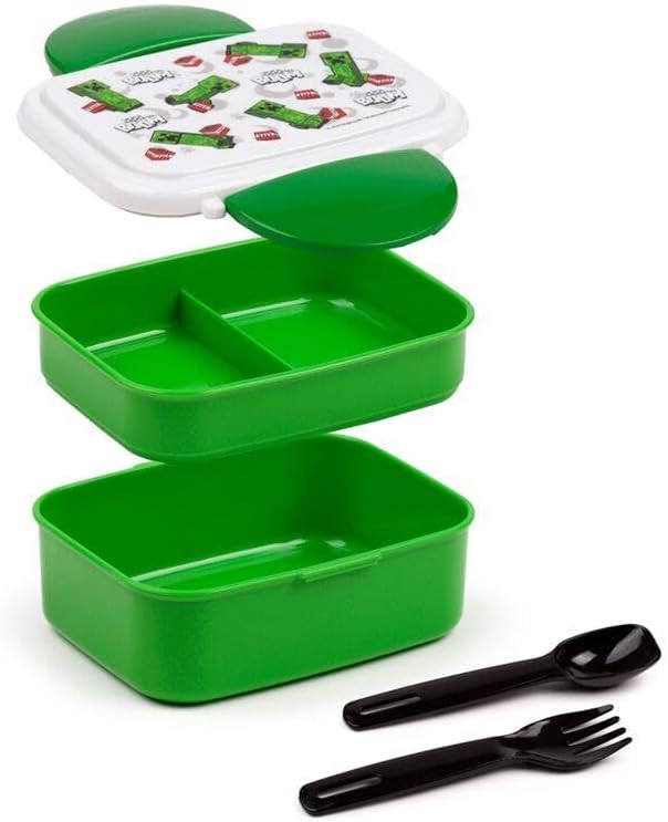 Puckator Boite Repas Bento Compartimentée avec Couverts - Minecraft Creeper & TNT - Nail Gallerys